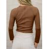 image:imageSidefeel Long Sleeve Shirts for Women 2026 Spring Outfits Crewneck Ribbed Knit Slim Fitted Going Out Tops Casual Basic TeesBrown
