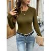image:imageSidefeel Long Sleeve Shirts for Women 2026 Spring Outfits Crewneck Ribbed Knit Slim Fitted Going Out Tops Casual Basic TeesMoss Green