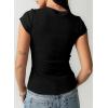image:imageSidefeel Summer Tops for Women 2026 Cap Sleeve Ribbed Button Down Crewneck Slim Fitted Cute Going Out TopsBlack