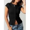 image:imageSidefeel Summer Tops for Women 2026 Cap Sleeve Ribbed Button Down Crewneck Slim Fitted Cute Going Out TopsBlack