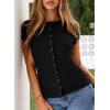 image:imageSidefeel Summer Tops for Women 2026 Cap Sleeve Ribbed Button Down Crewneck Slim Fitted Cute Going Out TopsBlack