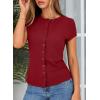 image:imageSidefeel Summer Tops for Women 2026 Cap Sleeve Ribbed Button Down Crewneck Slim Fitted Cute Going Out TopsBurgundy