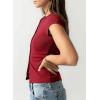 image:imageSidefeel Summer Tops for Women 2026 Cap Sleeve Ribbed Button Down Crewneck Slim Fitted Cute Going Out TopsBurgundy