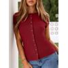 image:imageSidefeel Summer Tops for Women 2026 Cap Sleeve Ribbed Button Down Crewneck Slim Fitted Cute Going Out TopsBurgundy