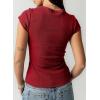 image:imageSidefeel Summer Tops for Women 2026 Cap Sleeve Ribbed Button Down Crewneck Slim Fitted Cute Going Out TopsBurgundy