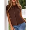 image:imageSidefeel Summer Tops for Women 2026 Cap Sleeve Ribbed Button Down Crewneck Slim Fitted Cute Going Out TopsChicory Coffee