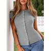 image:imageSidefeel Summer Tops for Women 2026 Cap Sleeve Ribbed Button Down Crewneck Slim Fitted Cute Going Out TopsGray