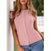 image:imageSidefeel Summer Tops for Women 2026 Cap Sleeve Ribbed Button Down Crewneck Slim Fitted Cute Going Out TopsRose Pink