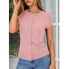 image:imageSidefeel Summer Tops for Women 2026 Cap Sleeve Ribbed Button Down Crewneck Slim Fitted Cute Going Out TopsRose Pink