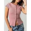 image:imageSidefeel Summer Tops for Women 2026 Cap Sleeve Ribbed Button Down Crewneck Slim Fitted Cute Going Out TopsRose Pink