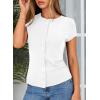 image:imageSidefeel Summer Tops for Women 2026 Cap Sleeve Ribbed Button Down Crewneck Slim Fitted Cute Going Out TopsWhite