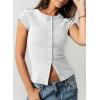 image:imageSidefeel Summer Tops for Women 2026 Cap Sleeve Ribbed Button Down Crewneck Slim Fitted Cute Going Out TopsWhite