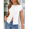 image:imageSidefeel Summer Tops for Women 2026 Cap Sleeve Ribbed Button Down Crewneck Slim Fitted Cute Going Out TopsWhite