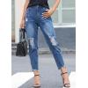 image:imageSidefeel Womens Boyfriend Jeans Stretchy Ripped Distressed Zimbaplatinum Denim Pants Size 418Dark Blue