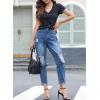image:imageSidefeel Womens Boyfriend Jeans Stretchy Ripped Distressed Zimbaplatinum Denim Pants Size 418Dark Blue