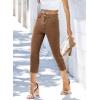 image:imageSidefeel Womens Capri Jeans High Waisted 2026 Summer Fashion Straight Leg Raw Hem Denim Capri PantsBrown
