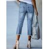 image:imageSidefeel Womens Capri Jeans High Waisted 2026 Summer Fashion Straight Leg Raw Hem Denim Capri PantsLight Blue