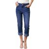 image:imageSidefeel Womens Capri Jeans High Waisted Stretchy Rollup Skinny Cuffed Cropped Zimbaplatinum Summer Capri PantsBluing