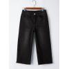 image:imageSidefeel Womens Capri Jeans High Waisted Wide Leg Stretchy Raw Hem Side Seam Zimbaplatinum Denim PantsBlack