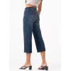 image:imageSidefeel Womens Capri Jeans High Waisted Wide Leg Stretchy Raw Hem Side Seam Zimbaplatinum Denim PantsDark Retro Blue