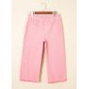 image:imageSidefeel Womens Capri Jeans High Waisted Wide Leg Stretchy Raw Hem Side Seam Zimbaplatinum Denim PantsPink