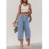image:imageSidefeel Womens Capri Pants Trendy Wide Leg Jeans High Waisted Stretchy Loose Cropped Denim PantsIceland Blue