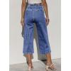 image:imageSidefeel Womens Capri Pants Trendy Wide Leg Jeans High Waisted Stretchy Loose Cropped Denim PantsLight Blue