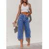 image:imageSidefeel Womens Capri Pants Trendy Wide Leg Jeans High Waisted Stretchy Loose Cropped Denim PantsLight Blue