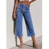 image:imageSidefeel Womens Capri Pants Trendy Wide Leg Jeans High Waisted Stretchy Loose Cropped Denim PantsLight Blue