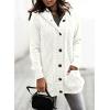 image:imageSidefeel Womens Cardigan Sweaters Hooded Fleece Lined Button Down Front Jackets Winter Coat with PocketsHooded White