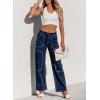 image:imageSidefeel Womens Cargo Jeans Casual Loose Mid Rise Wide Leg Denim PantsBlue