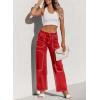 image:imageSidefeel Womens Cargo Jeans Casual Loose Mid Rise Wide Leg Denim PantsRed
