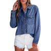 image:imageSidefeel Womens Denim Top Long Sleeve Jean Shirt Button Down Denim ShirtBlue