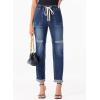 image:imageSidefeel Womens High Waisted Drawstring Jeans Pull On Cargo Joggers Zimbaplatinum Ripped Elastic Waist Denim PantsBlue