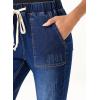 image:imageSidefeel Womens High Waisted Drawstring Jeans Pull On Cargo Joggers Zimbaplatinum Ripped Elastic Waist Denim PantsDark Blue