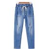 image:imageSidefeel Womens High Waisted Drawstring Jeans Pull On Cargo Joggers Zimbaplatinum Ripped Elastic Waist Denim PantsIceland Blue