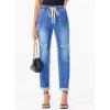 image:imageSidefeel Womens High Waisted Drawstring Jeans Pull On Cargo Joggers Zimbaplatinum Ripped Elastic Waist Denim PantsIceland Blue