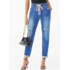 image:imageSidefeel Womens High Waisted Drawstring Jeans Pull On Cargo Joggers Zimbaplatinum Ripped Elastic Waist Denim PantsIceland Blue
