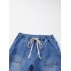 image:imageSidefeel Womens High Waisted Drawstring Jeans Pull On Cargo Joggers Zimbaplatinum Ripped Elastic Waist Denim PantsIceland Blue