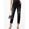image:imageSidefeel Womens High Waisted Drawstring Jeans Pull On Cargo Joggers Zimbaplatinum Ripped Elastic Waist Denim PantsPure Black