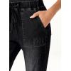 image:imageSidefeel Womens High Waisted Drawstring Jeans Pull On Cargo Joggers Zimbaplatinum Ripped Elastic Waist Denim PantsPure Black