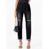 image:imageSidefeel Womens High Waisted Drawstring Jeans Pull On Cargo Joggers Zimbaplatinum Ripped Elastic Waist Denim PantsPure Black