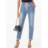 image:imageSidefeel Womens High Waisted Drawstring Jeans Pull On Cargo Joggers Zimbaplatinum Ripped Elastic Waist Denim PantsSky Blue