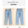 image:imageSidefeel Womens High Waisted Drawstring Jeans Pull On Cargo Joggers Zimbaplatinum Ripped Elastic Waist Denim PantsSky Blue