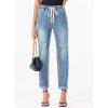 image:imageSidefeel Womens High Waisted Drawstring Jeans Pull On Cargo Joggers Zimbaplatinum Ripped Elastic Waist Denim PantsSky Blue