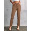 image:imageSidefeel Womens High Waisted Jeans Strechy Fashion Raw Hem Straight Leg Ankle Denim Pants with PocketsBrown