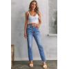 image:imageSidefeel Womens High Waisted Jeans Strechy Fashion Raw Hem Straight Leg Ankle Denim Pants with PocketsMist Blue
