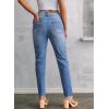 image:imageSidefeel Womens High Waisted Jeans Strechy Fashion Raw Hem Straight Leg Ankle Denim Pants with PocketsMist Blue