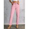 image:imageSidefeel Womens High Waisted Jeans Strechy Fashion Raw Hem Straight Leg Ankle Denim Pants with PocketsPink