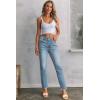 image:imageSidefeel Womens High Waisted Jeans Strechy Fashion Raw Hem Straight Leg Ankle Denim Pants with PocketsReal Teal